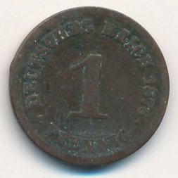 Германия 1 пфенниг 1876 год