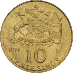 Чили 10 сентесимо 1971 год