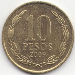 Монета Чили 10 песо 2009 год