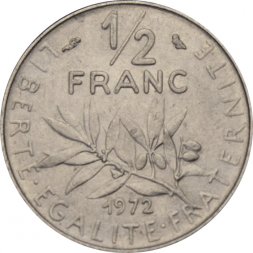 Франция 1/2 франка 1972 год