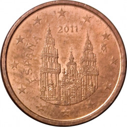 Испания 1 евроцент 2011 год - Кафедральный собор Сантьяго-де-Компостела
