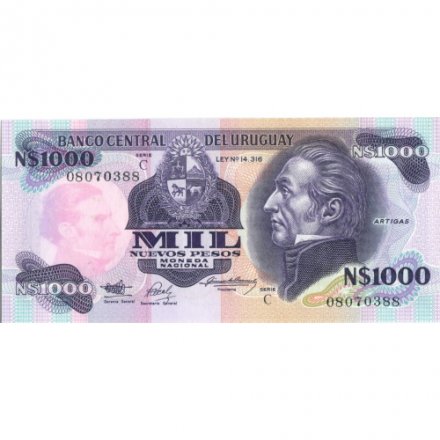 Уругвай 1000 новых песо 1991 год (серия C) - UNC