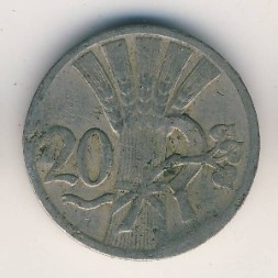 Монета Чехословакия 20 геллеров 1926 год