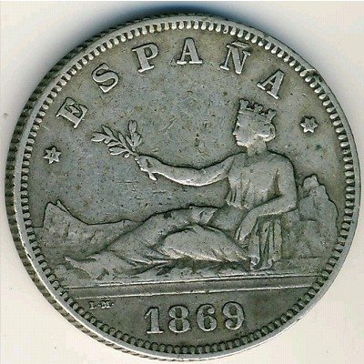 Испания 2 песеты 1869 год