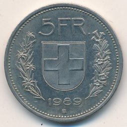 Швейцария 5 франков 1989 год
