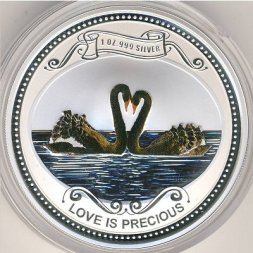 Ниуэ 2 доллара 2009 год - Любовь драгоценна. Два чёрных лебедя