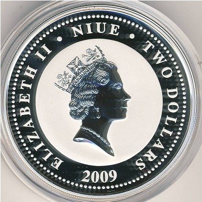 Ниуэ 2 доллара 2009 год - Любовь драгоценна. Два чёрных лебедя