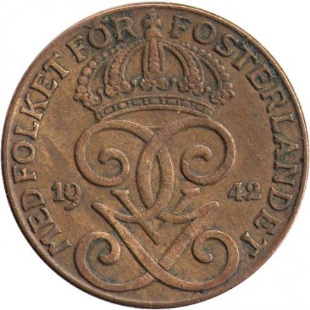 Швеция 2 эре 1942 год (бронза)