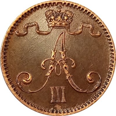 Финляндия 1 пенни 1892 год - Александр III - XF+