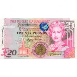 Гернси 20 фунтов 2018 год - Елизавета II. Концертный зал Сент-Джеймс UNC
