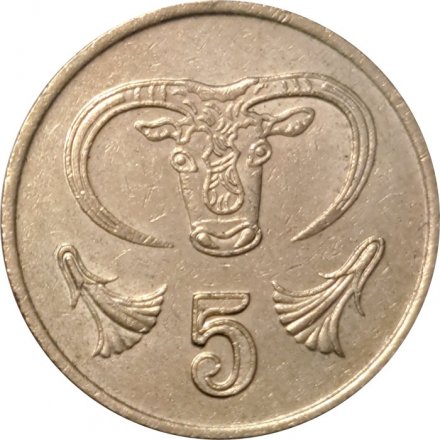Кипр 5 центов 1990 год - Голова быка