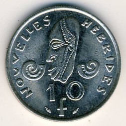 Монета Новые Гебриды 10 франков 1975 год