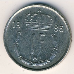 Монета Люксембург 1 франк 1986 год