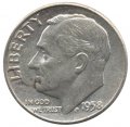 США 1 дайм (10 центов) 1958 год - Франклин Рузвельт (без отметки МД)