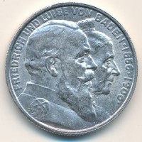 Монета Баден 2 марки 1906 год