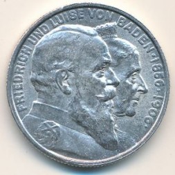 Монета Баден 2 марки 1906 год