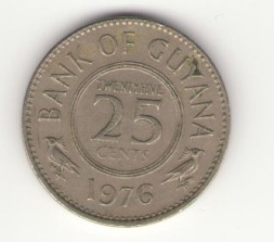 Монета Гайана 25 центов 1976 год