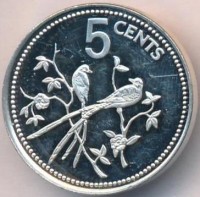 Монета Белиз 5 центов 1975 год Птица