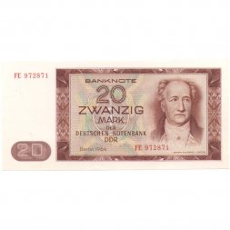 ГДР 20 марок 1964 год - Иоганн Вольфганг Гете UNC