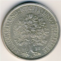 Веймарская республика 5 рейхсмарок 1932 год