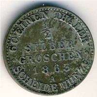 Монета Пруссия 1/2 гроша 1863 год