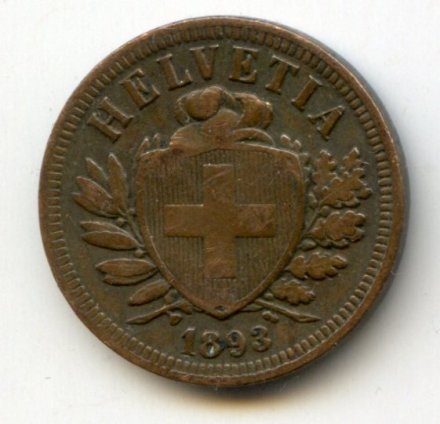 Швейцария 2 раппена 1893 год