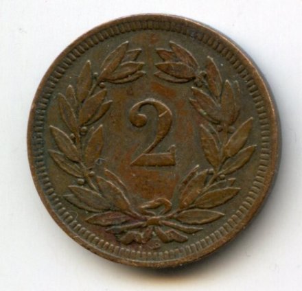 Швейцария 2 раппена 1893 год