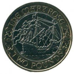 Великобритания 2 фунта 2011 год - 500 лет со дня спуска на воду Мэри Роуз