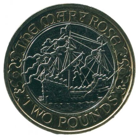 Великобритания 2 фунта 2011 год - 500 лет со дня спуска на воду Мэри Роуз