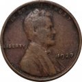 США 1 цент 1927 год - Wheat Penny, Линкольн (без отметки МД)