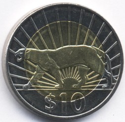 Монета Уругвай 10 песо 2015 год - Пума