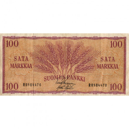 Финляндия 100 марок 1957 год (подписи: Лейнонен, Аспелунд) - VF