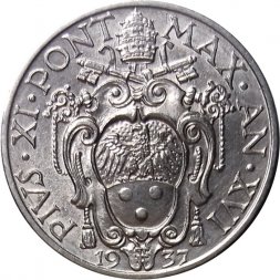 Ватикан 20 чентезимо 1937 год Папа Пий XI