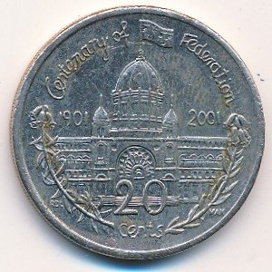 Австралия 20 центов 2001 год - 100-летие Федерации. Штат Виктория