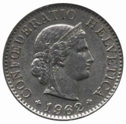 Монета Швейцария 5 раппенов 1962 год