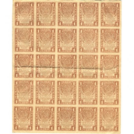 РСФСР 1 рубль 1919 год - лист, сцепка (25 штук) - VF+