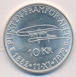 Швеция 10 крон 1972 год - 90 лет со дня рождения Густава VI Адольфа