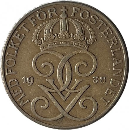 Швеция 5 эре 1938 год - Король Густав V