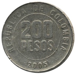 Монета Колумбия 200 песо 2005 год - Крест культуры Кимбая