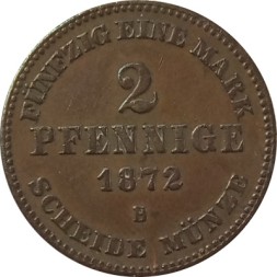Монета Мекленбург-Шверин 2 пфеннига 1872 год