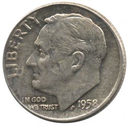США 1 дайм (10 центов) 1958 год - Рузвельт (D)