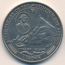 Остров Мэн 1 крона 1989 год - 200 лет мятежу на "Баунти". Острова Питкэрн