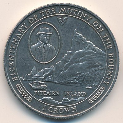 Остров Мэн 1 крона 1989 год - 200 лет мятежу на &quot;Баунти&quot;. Острова Питкэрн
