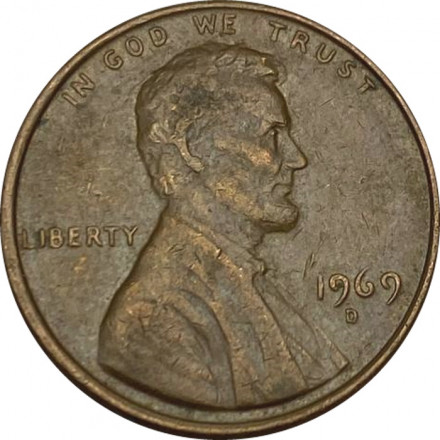 США 1 цент 1969 год - Авраам Линкольн (D)