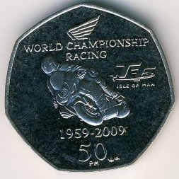 Остров Мэн 50 пенсов 2009 год - 50-летие Honda TT