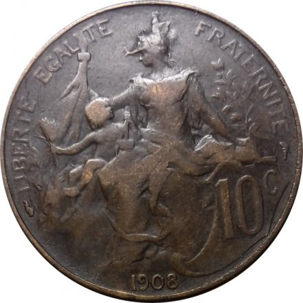 Франция 10 сантимов 1908 год