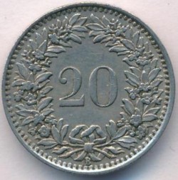 Швейцария 20 раппенов 1944 год