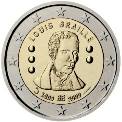 Бельгия 2 евро 2009 год - 200 лет со дня рождения Луи Брайля