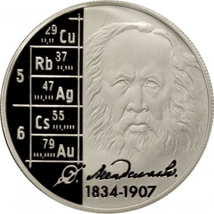 Россия 2 рубля 2009 год - 175 лет со дня рождения Д.И. Менделеева
