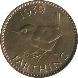 Великобритания 1 фартинг 1939 год - Крапивник